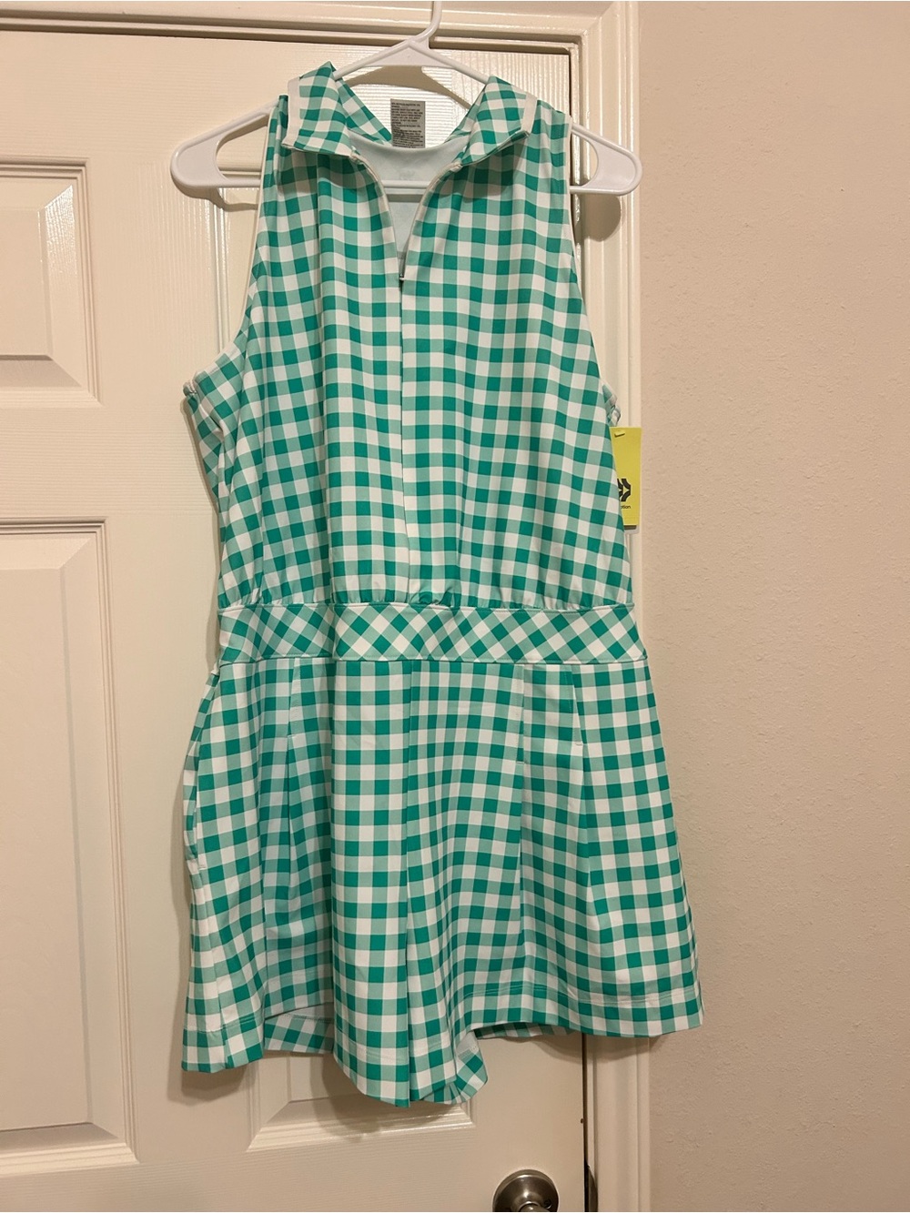 all in motion Green and White Gingham Sleeveless Zip-Front Romper